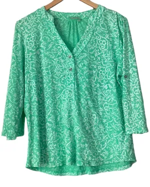 Light Spring Pistachio Print Split-Neck Button Top