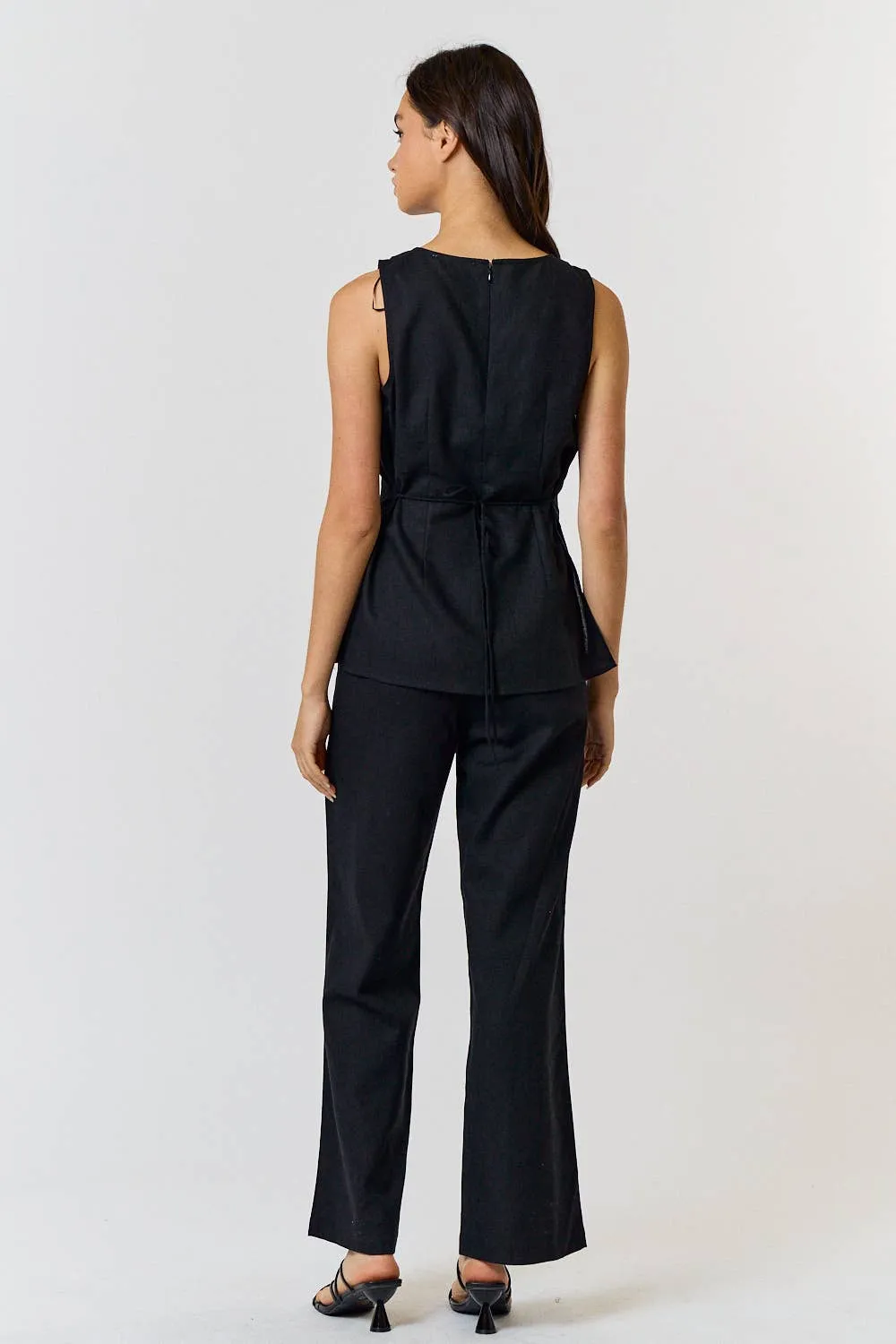 Lilac Linen Round NECK WAIST TIE TOP AND LONG PANT SETS
