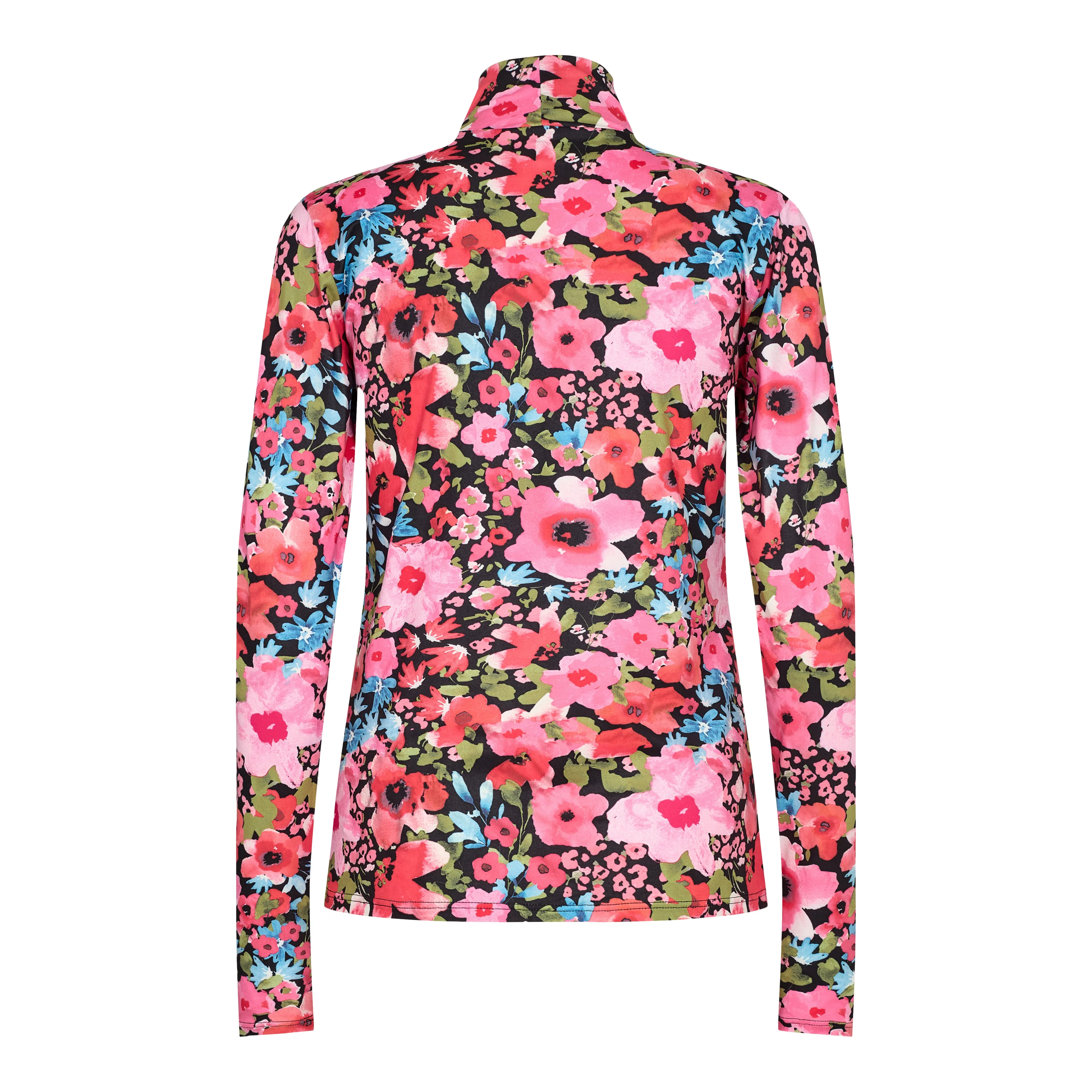 LOTUS-LS-HIGHNECK-BLOUSE - BLACK PINK FLOWER