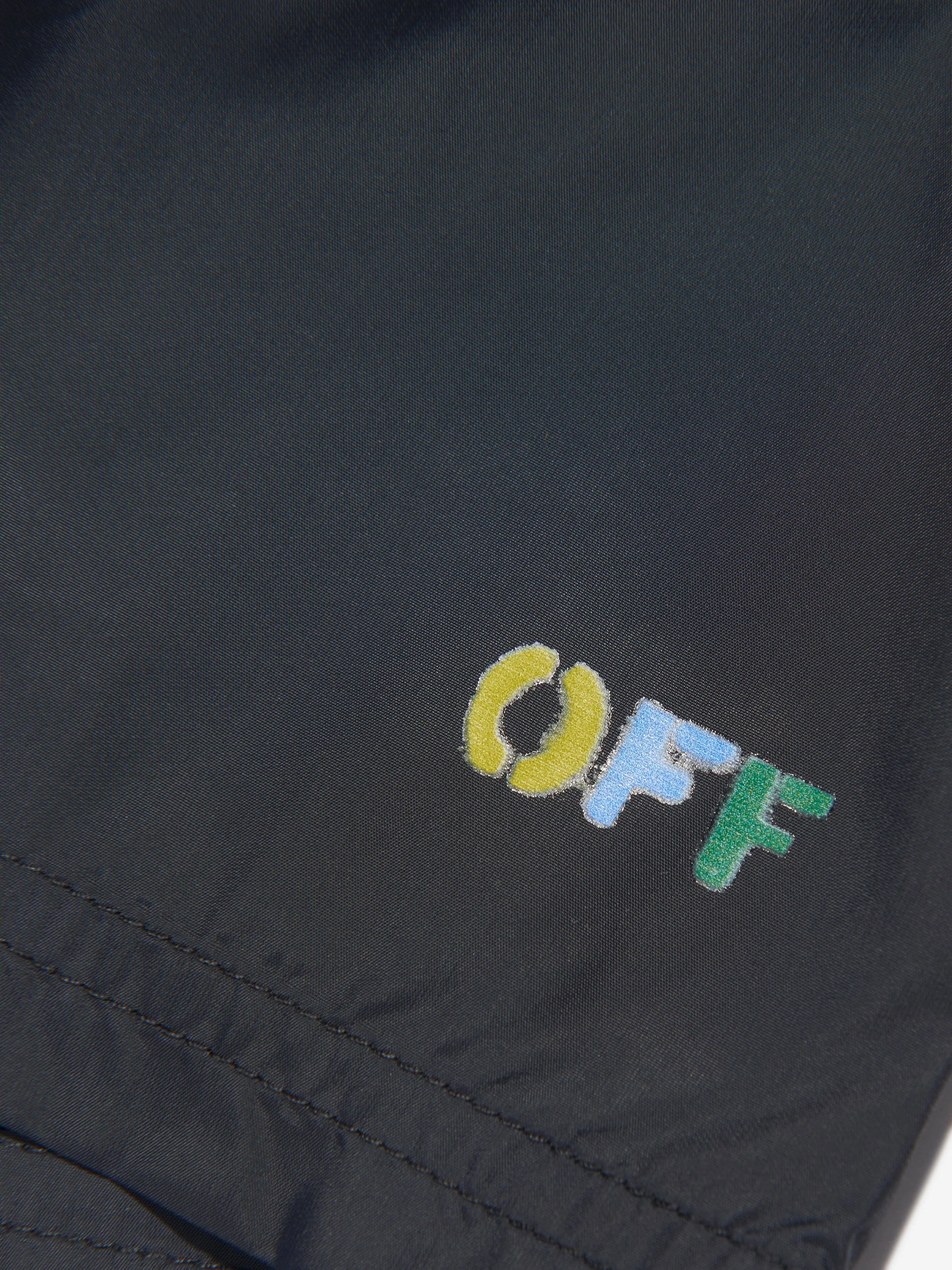 Off-White Boys Diagonal Logo Swim Shorts in Black