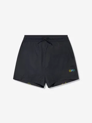 Off-White Boys Diagonal Logo Swim Shorts in Black