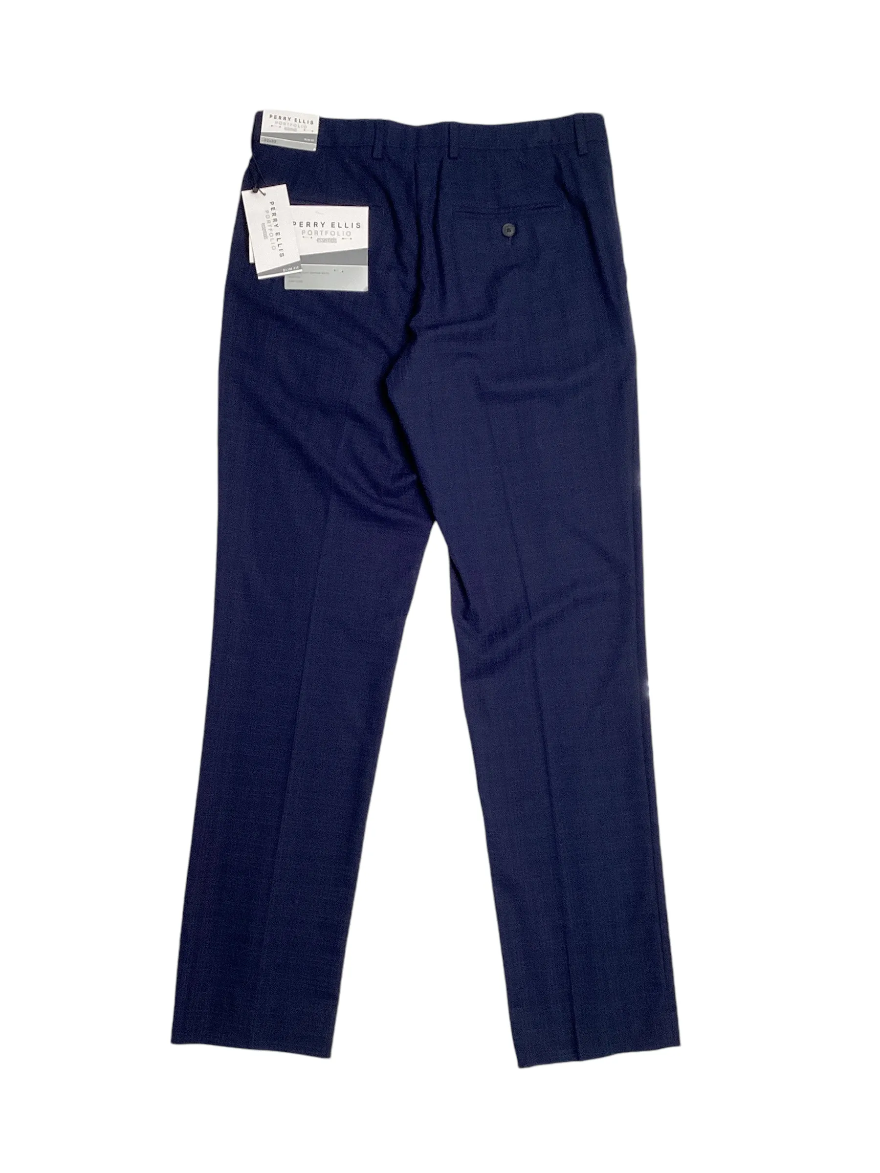 Perry Ellis Portfolio Men's Slim Fit Dress Pants Navy Blue 30 x 32