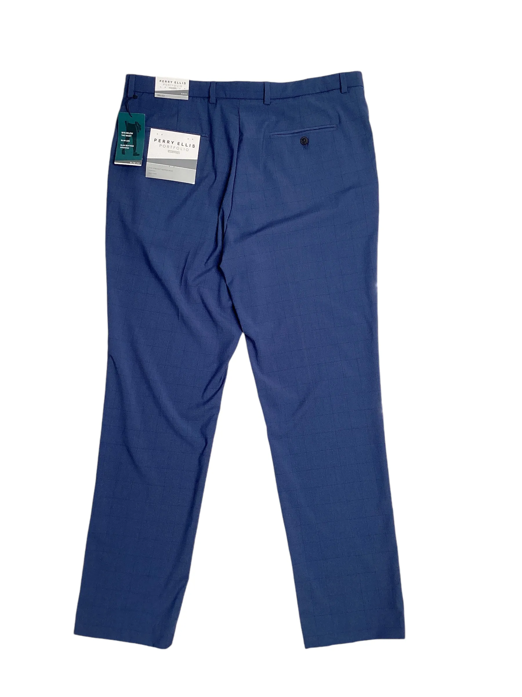 Perry Ellis Portfolio Mens Slim Fit Windowpane Suit Dress Pants  Blue 32 x 30