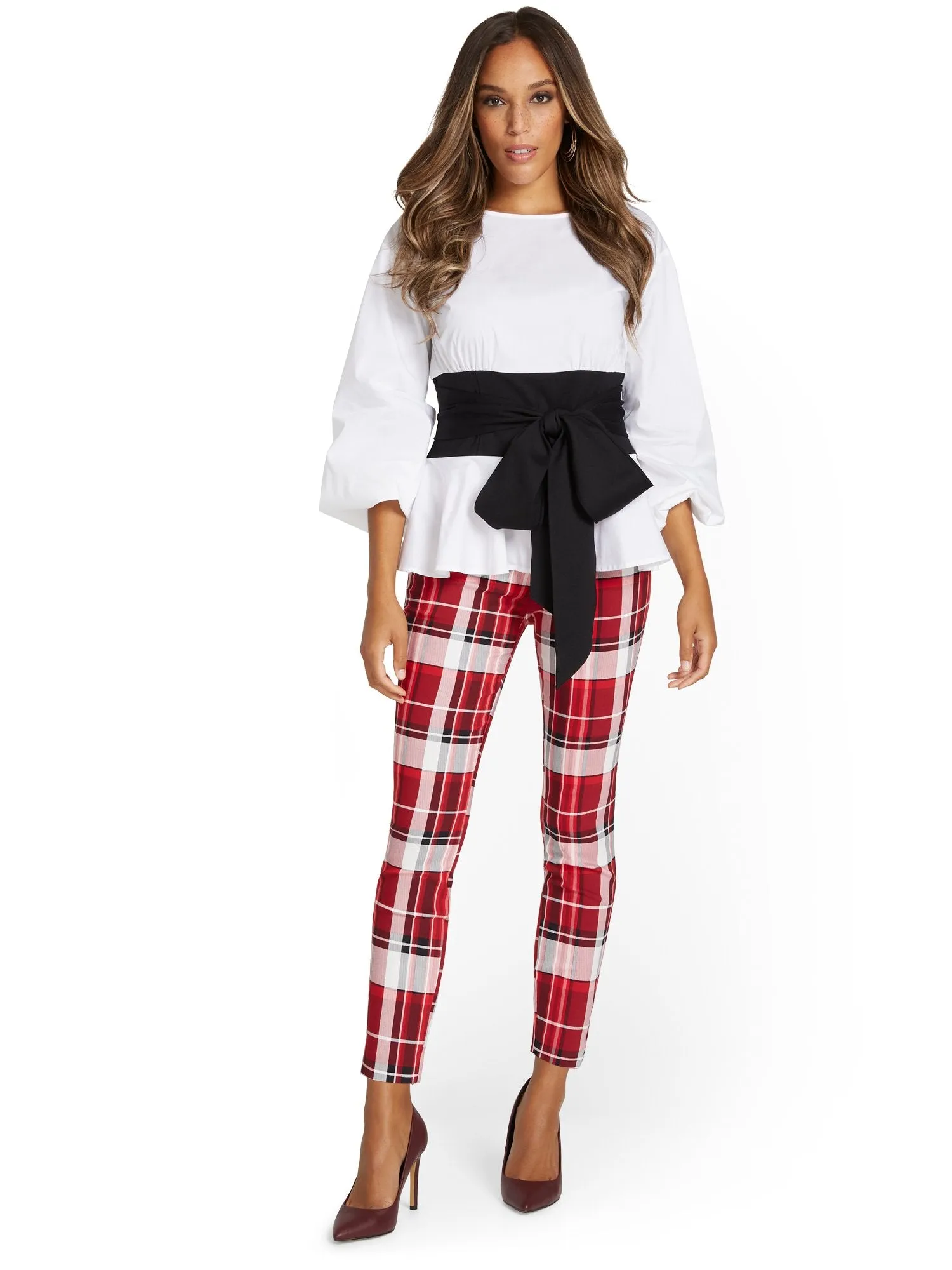 Petite Whitney High-Waisted Pull-On Slim-Leg Ankle Pant - Plaid