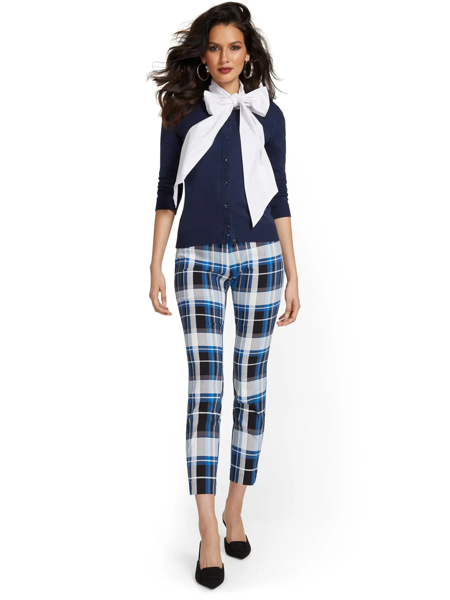 Petite Whitney High-Waisted Pull-On Slim-Leg Ankle Pant - Plaid