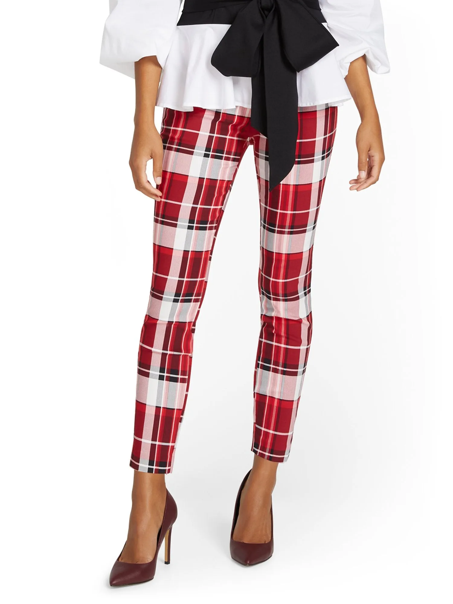 Petite Whitney High-Waisted Pull-On Slim-Leg Ankle Pant - Plaid