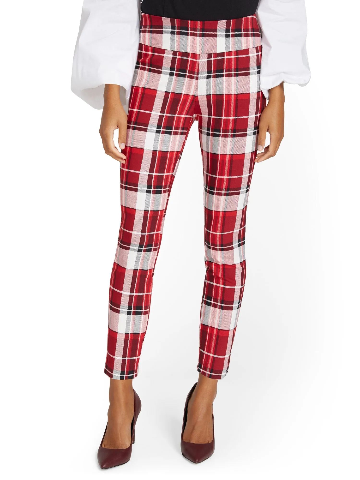 Petite Whitney High-Waisted Pull-On Slim-Leg Ankle Pant - Plaid