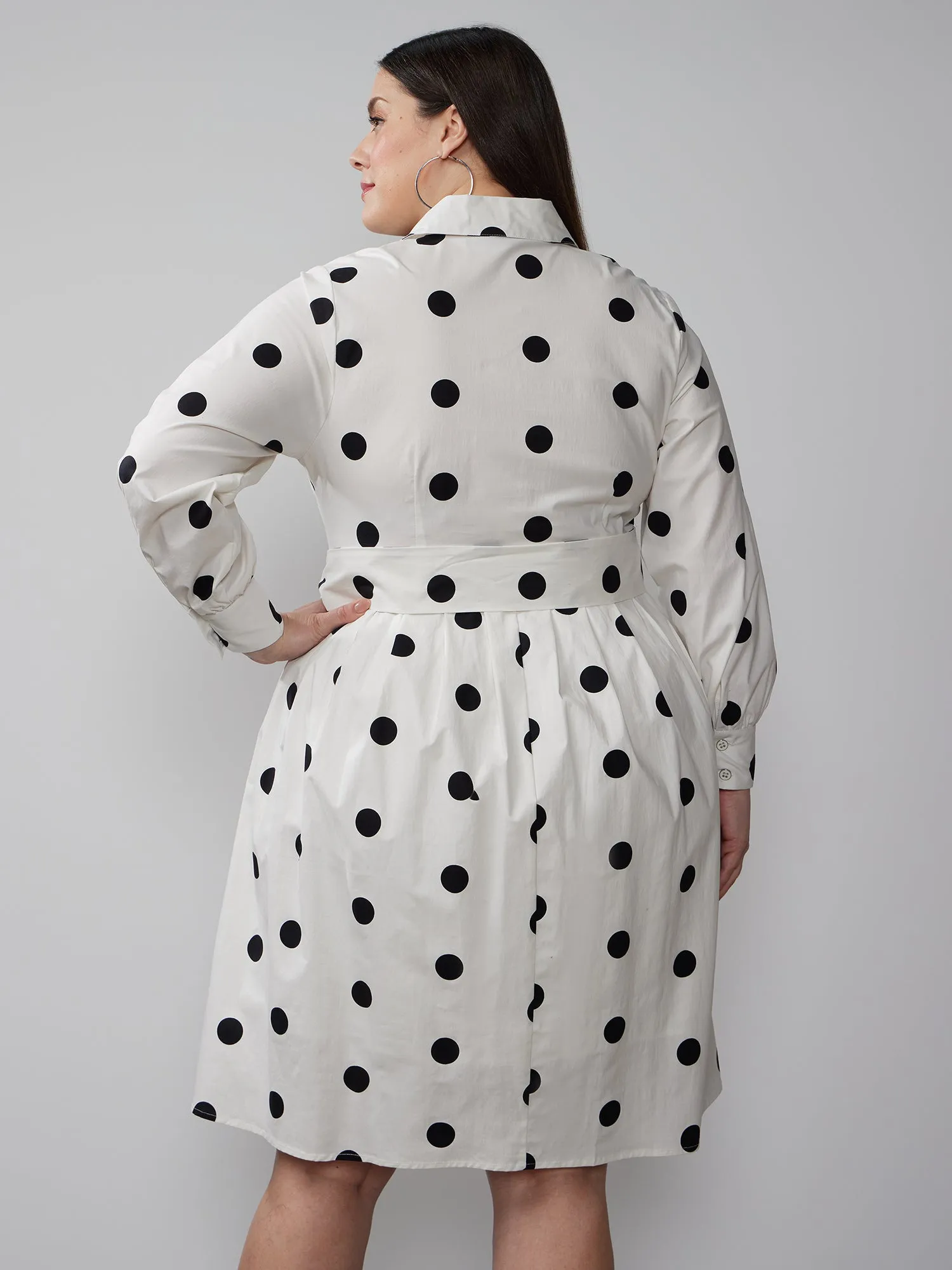 Plus Poplin Polka Dot Shirt Dress