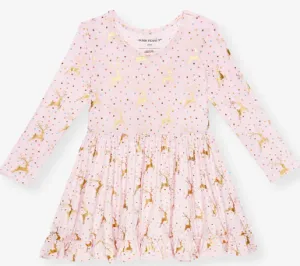Posh Peanut Holiday L/S Ruffled Twirl Dress