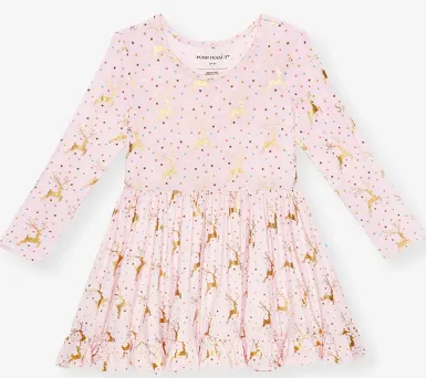 Posh Peanut Holiday L/S Ruffled Twirl Dress