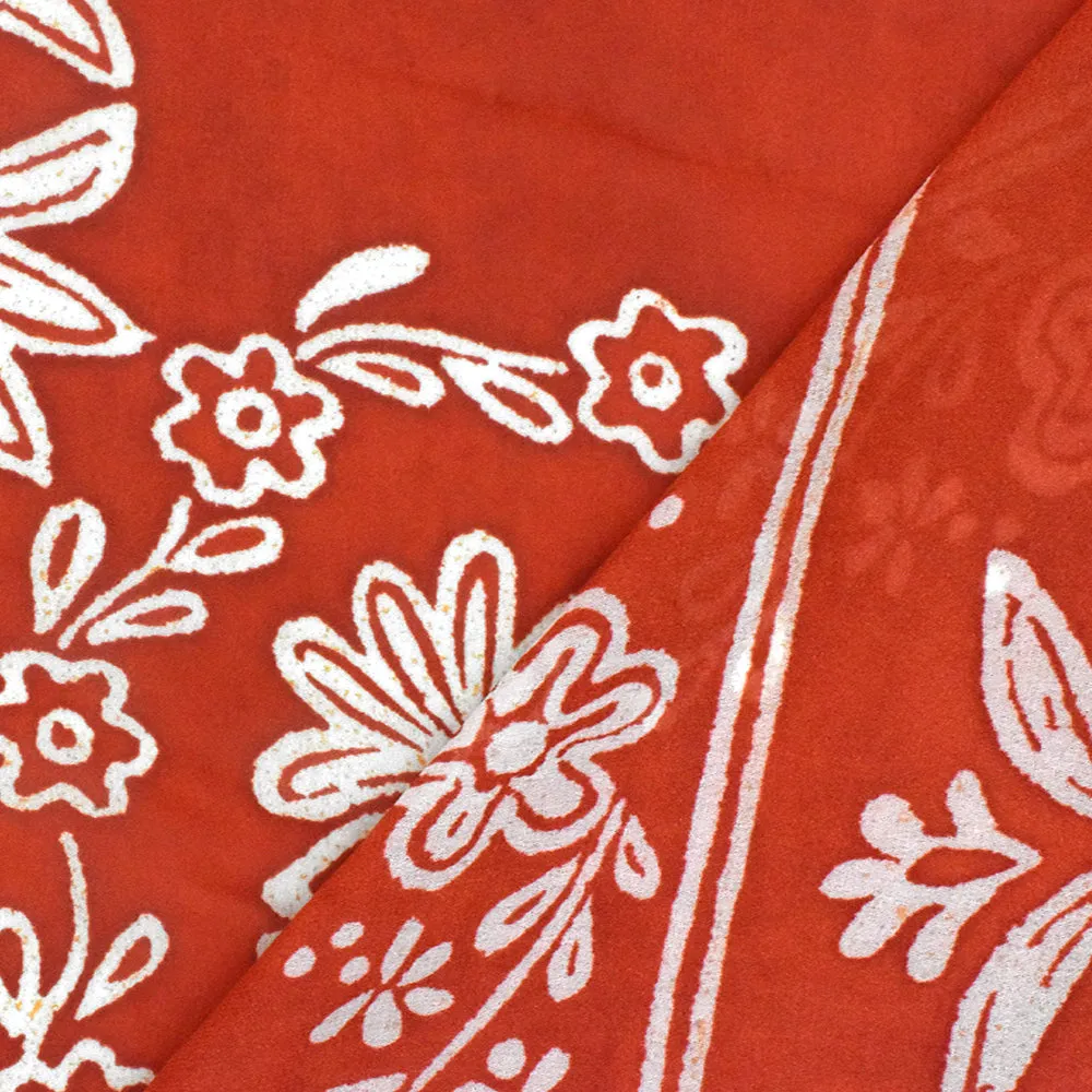Red-Ivory-Orange Famous Designer Floral Print Rayon Georgette Fabric