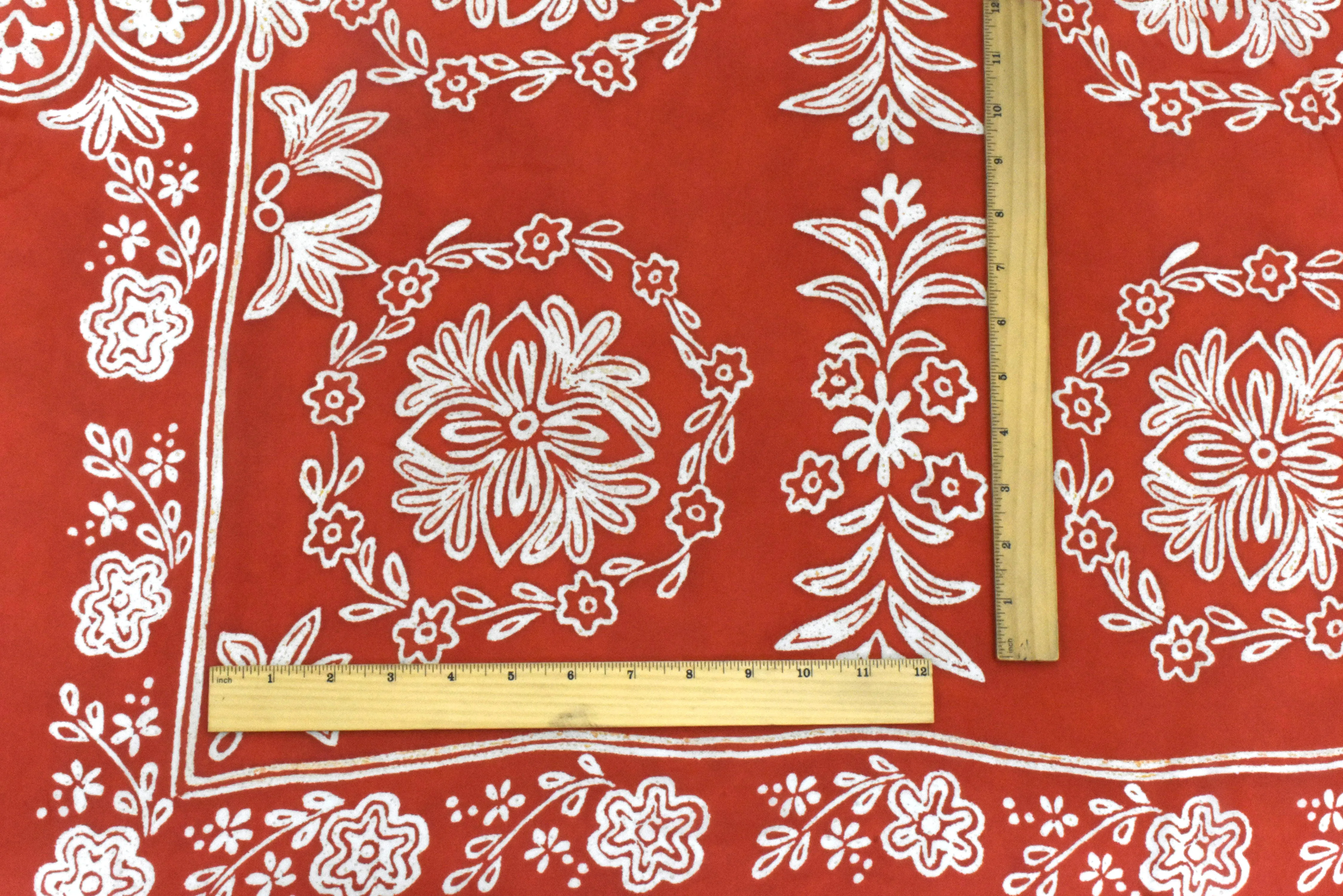 Red-Ivory-Orange Famous Designer Floral Print Rayon Georgette Fabric