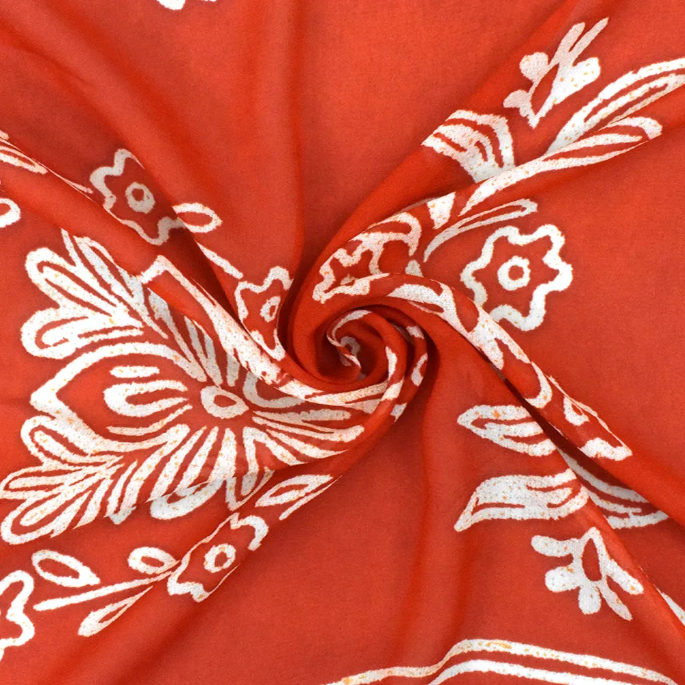 Red-Ivory-Orange Famous Designer Floral Print Rayon Georgette Fabric