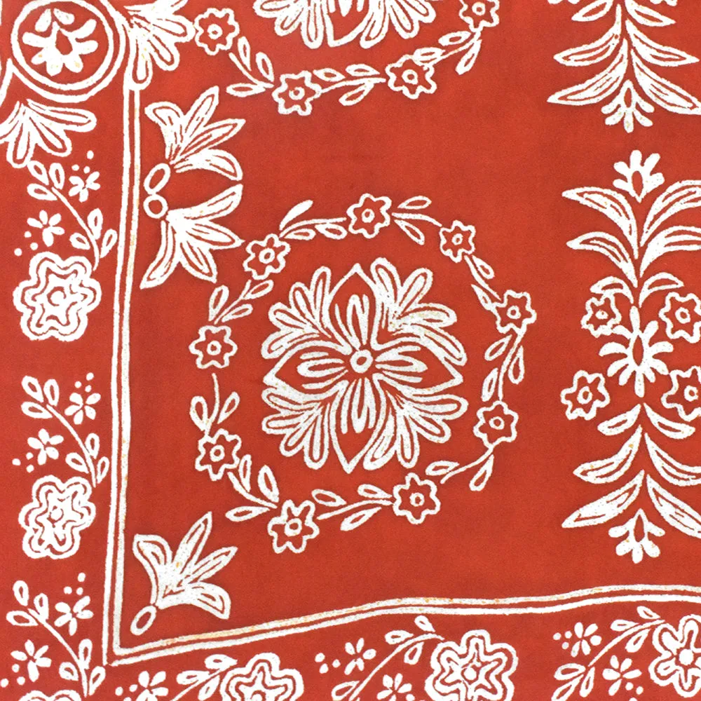 Red-Ivory-Orange Famous Designer Floral Print Rayon Georgette Fabric