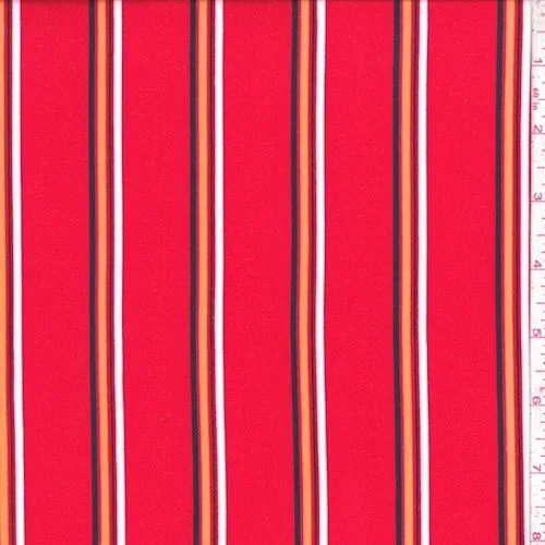 Red Multi Stripe Double Brushed Jersey Knit Fabric