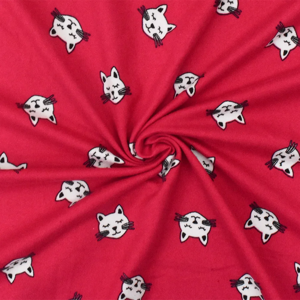 Red-White-Black Cat Printed Stretch Poly Spandex Brushed Jersey Knit Fabric