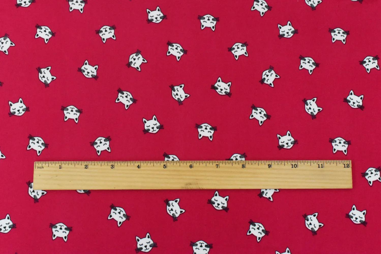 Red-White-Black Cat Printed Stretch Poly Spandex Brushed Jersey Knit Fabric