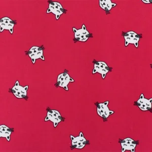 Red-White-Black Cat Printed Stretch Poly Spandex Brushed Jersey Knit Fabric