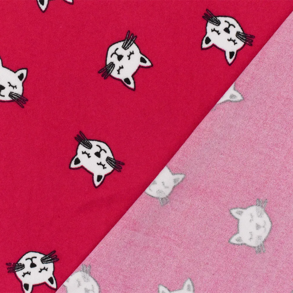 Red-White-Black Cat Printed Stretch Poly Spandex Brushed Jersey Knit Fabric