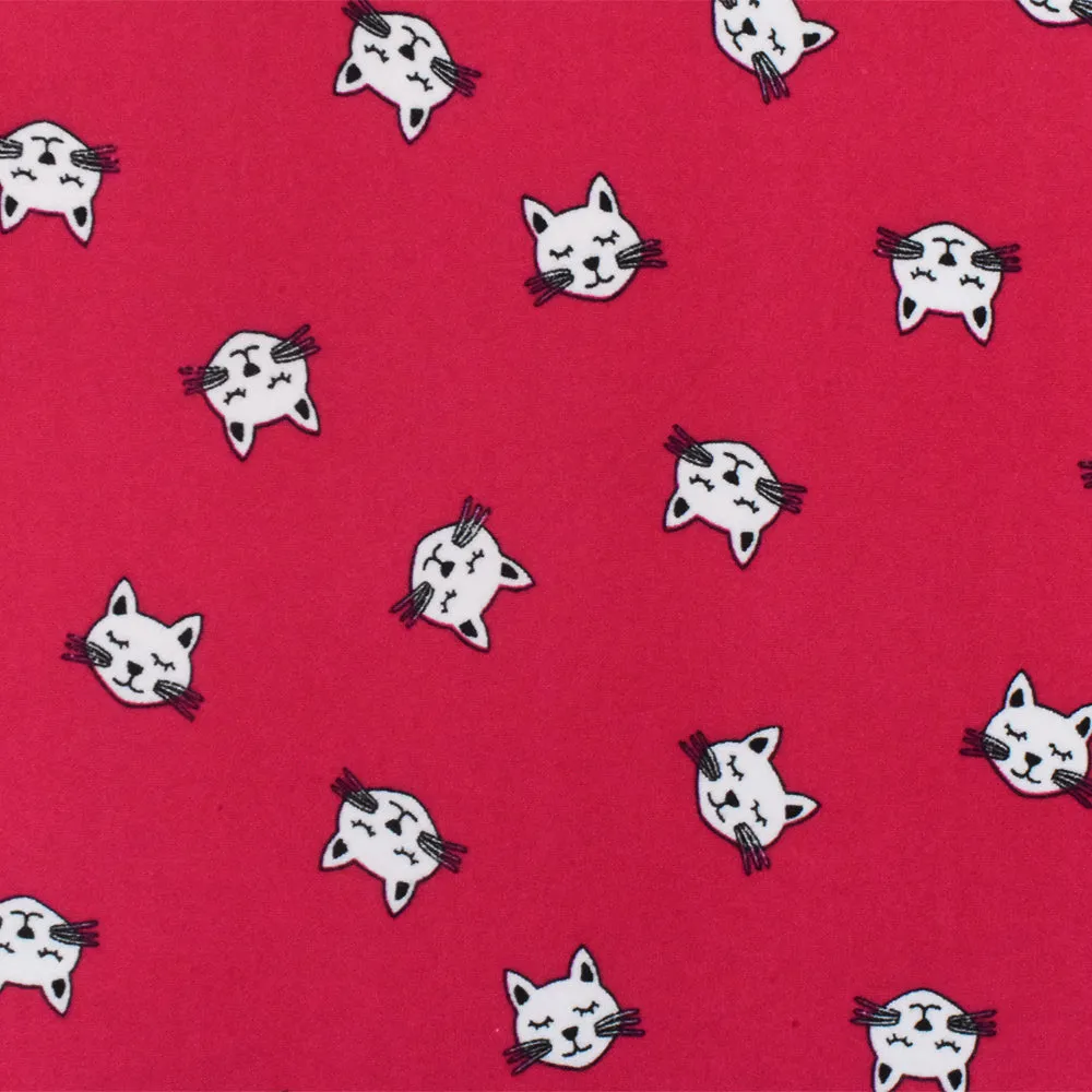 Red-White-Black Cat Printed Stretch Poly Spandex Brushed Jersey Knit Fabric