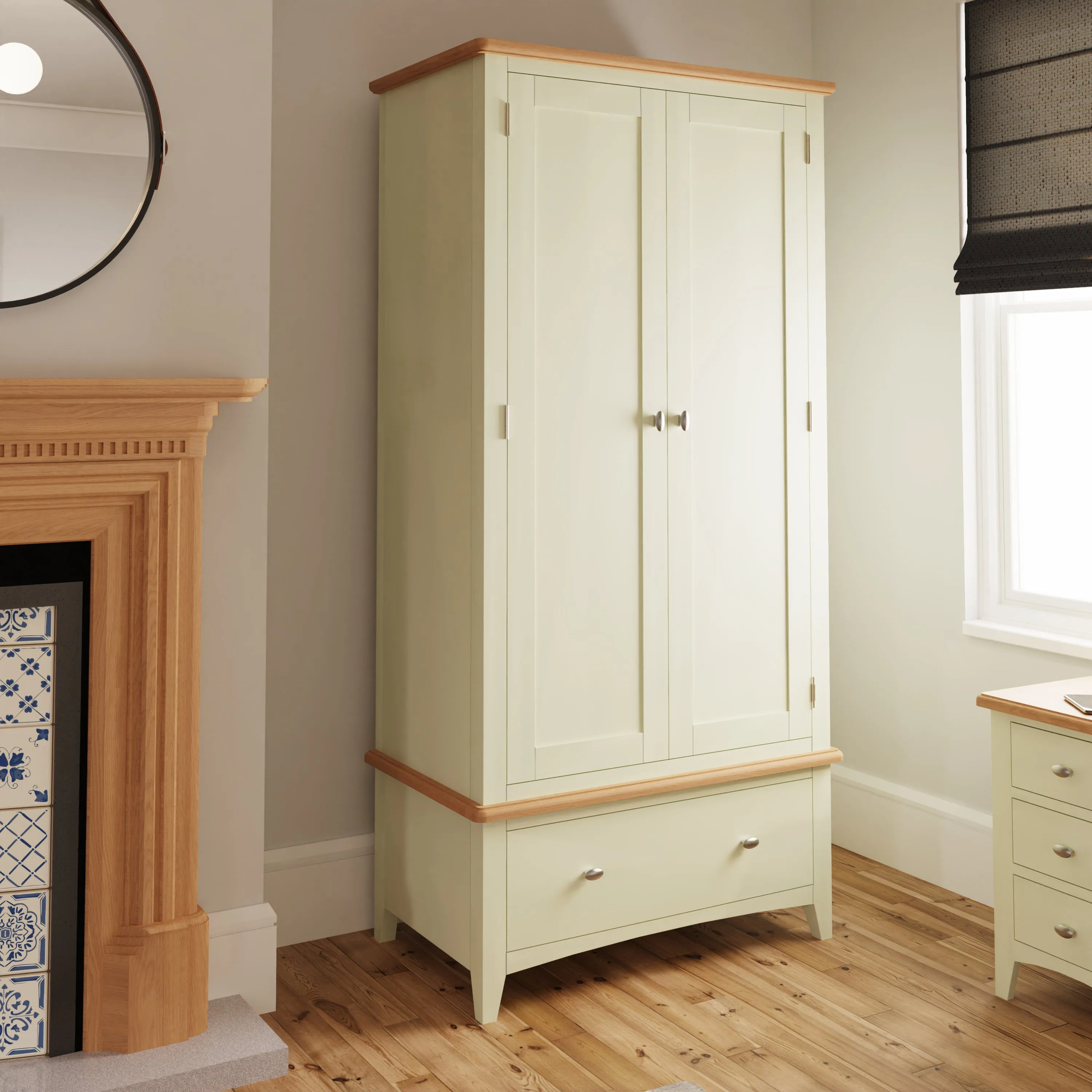 Salisbury Pure White Wardrobe 2 Door with Drawer 90 x 52 x 185 cm