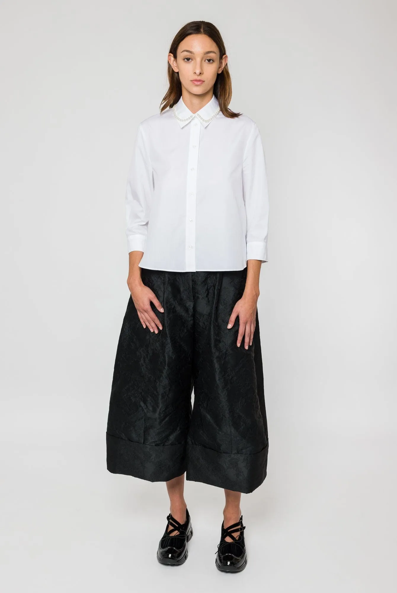Simone Rocha Cropped Masculine Shirt With Embroidery