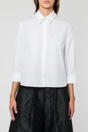 Simone Rocha Cropped Masculine Shirt With Embroidery