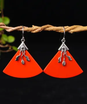 Sterling Silver Triangular Cinnabar Drop Earrings