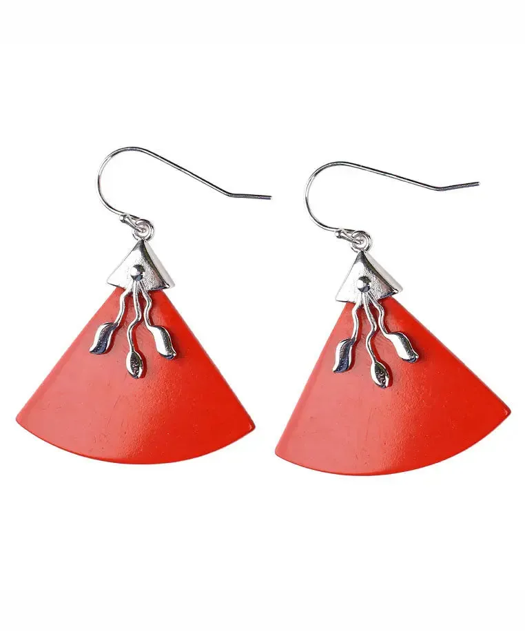 Sterling Silver Triangular Cinnabar Drop Earrings