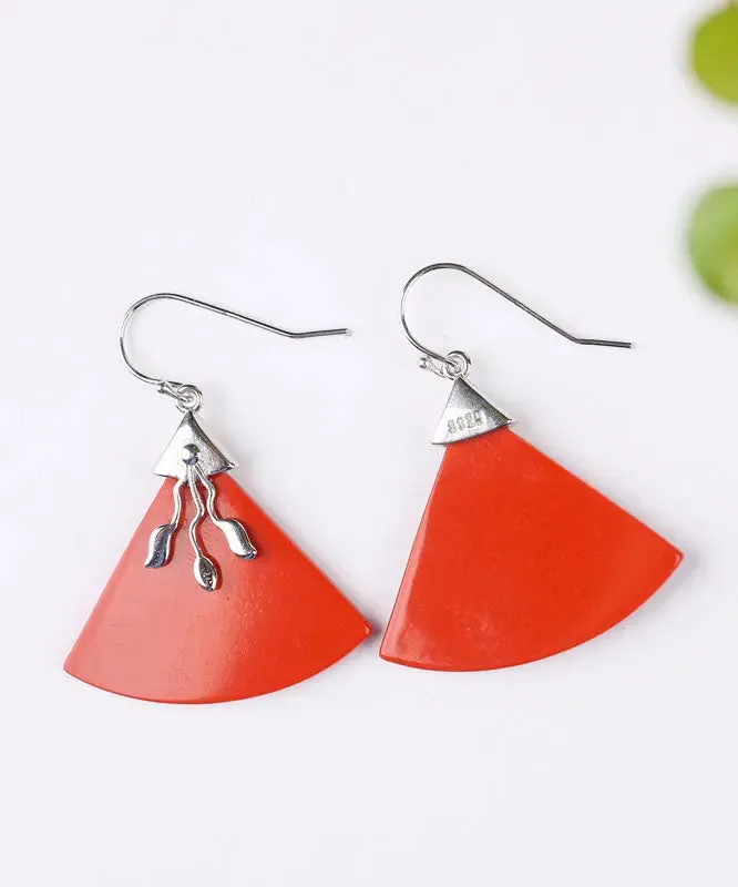 Sterling Silver Triangular Cinnabar Drop Earrings