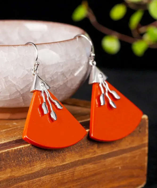 Sterling Silver Triangular Cinnabar Drop Earrings