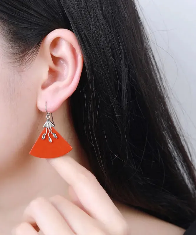 Sterling Silver Triangular Cinnabar Drop Earrings