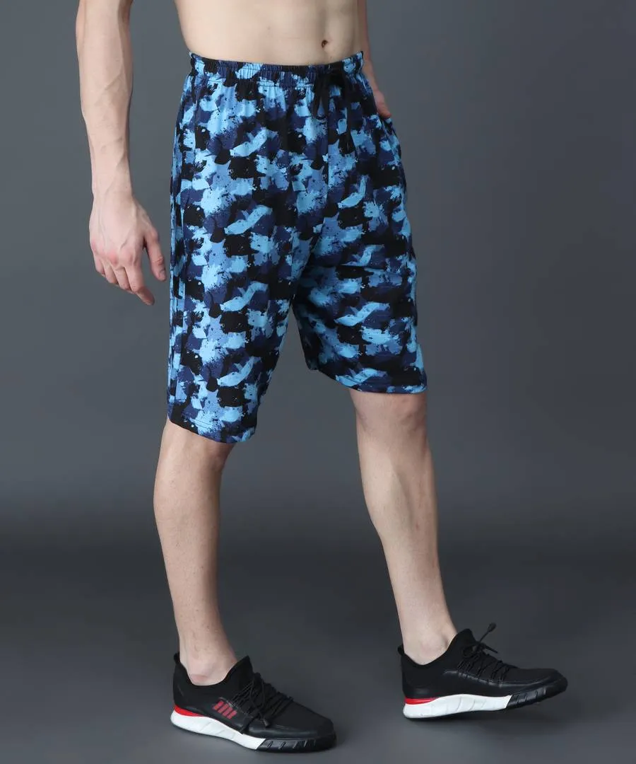 Trendy Cotton Hoisery Blue Printed Regular Fit Shorts For Men