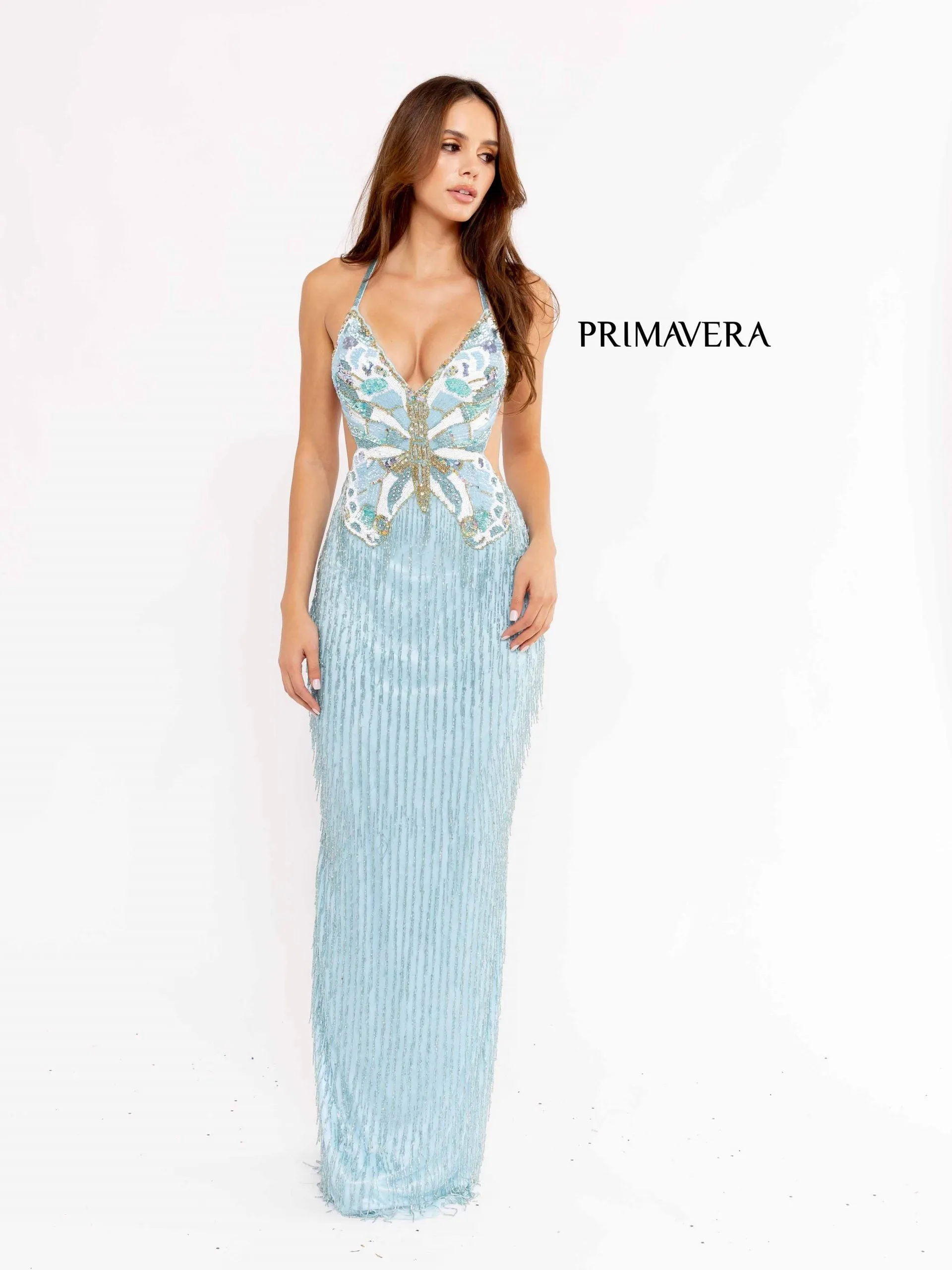 Trina | Butterfly Beaded Fringe Gown | Primavera 3966