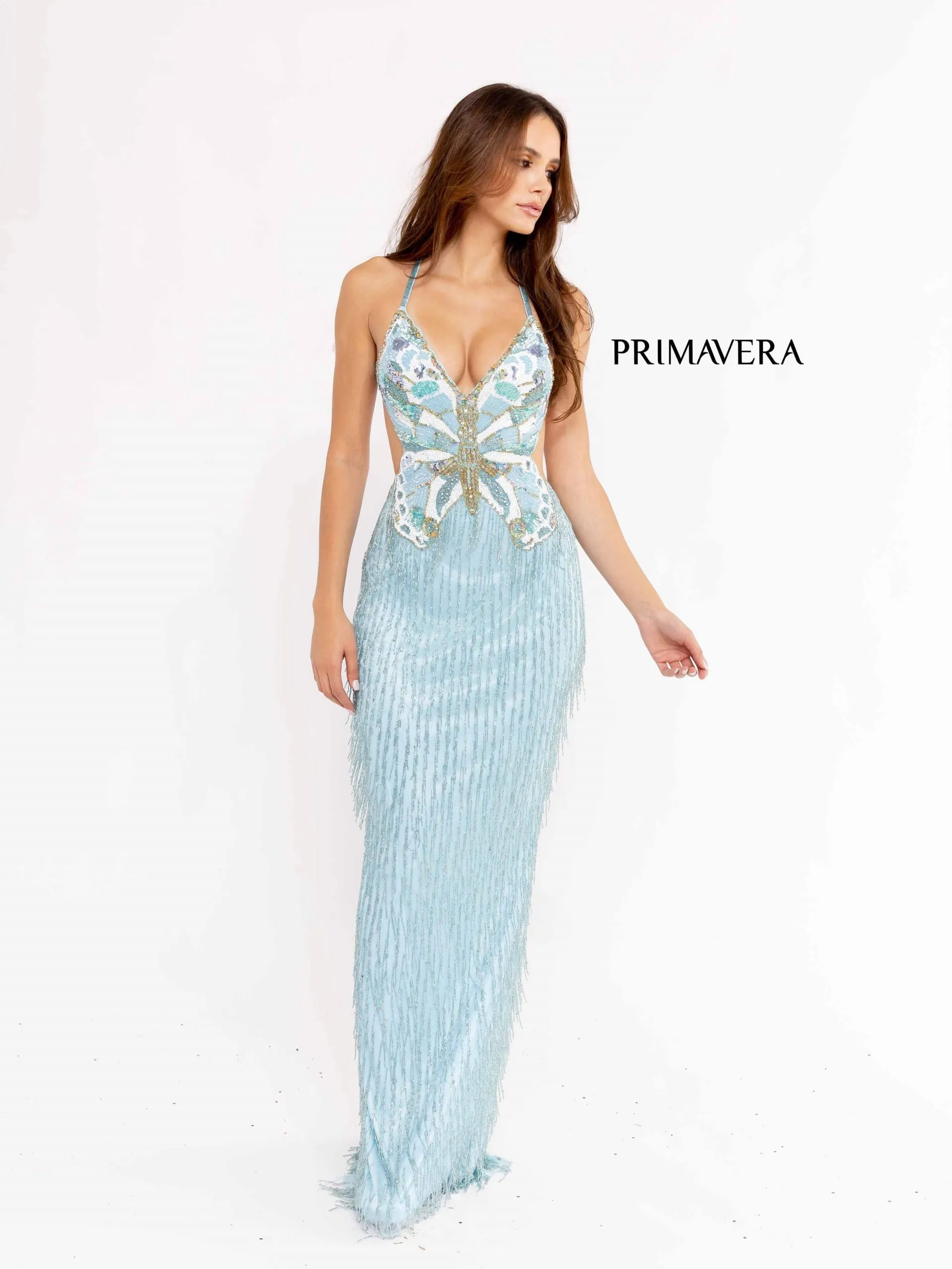 Trina | Butterfly Beaded Fringe Gown | Primavera 3966