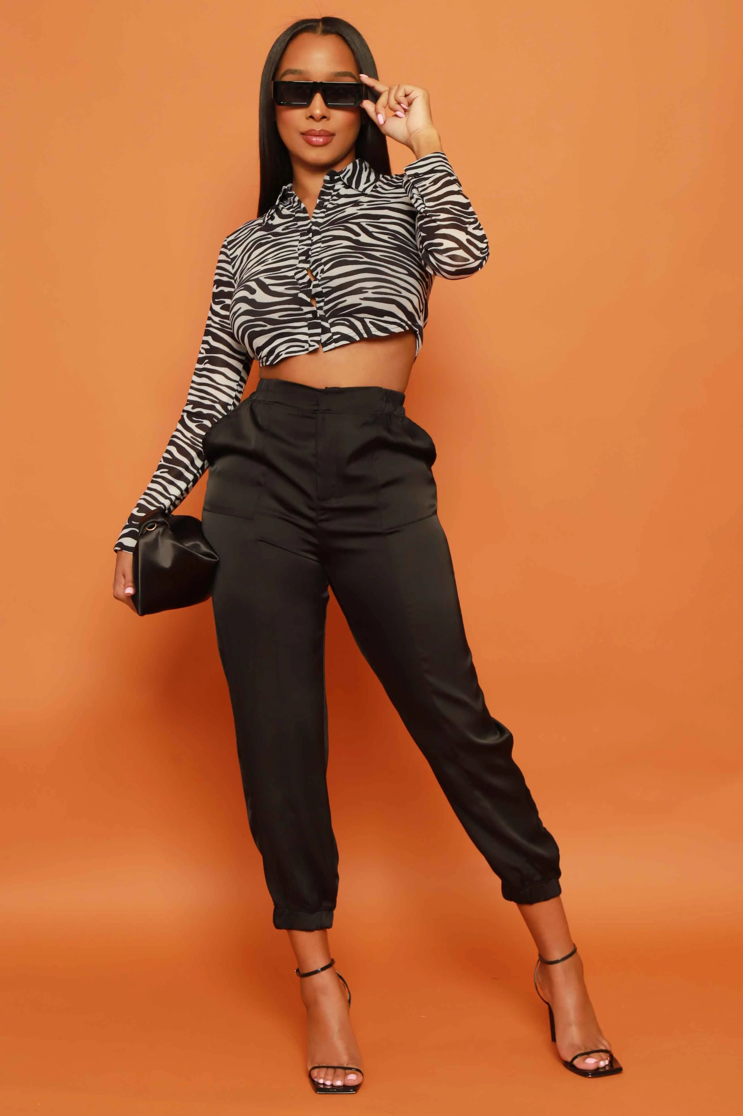 Vacation Vibes Satin Cargo Pants - Black