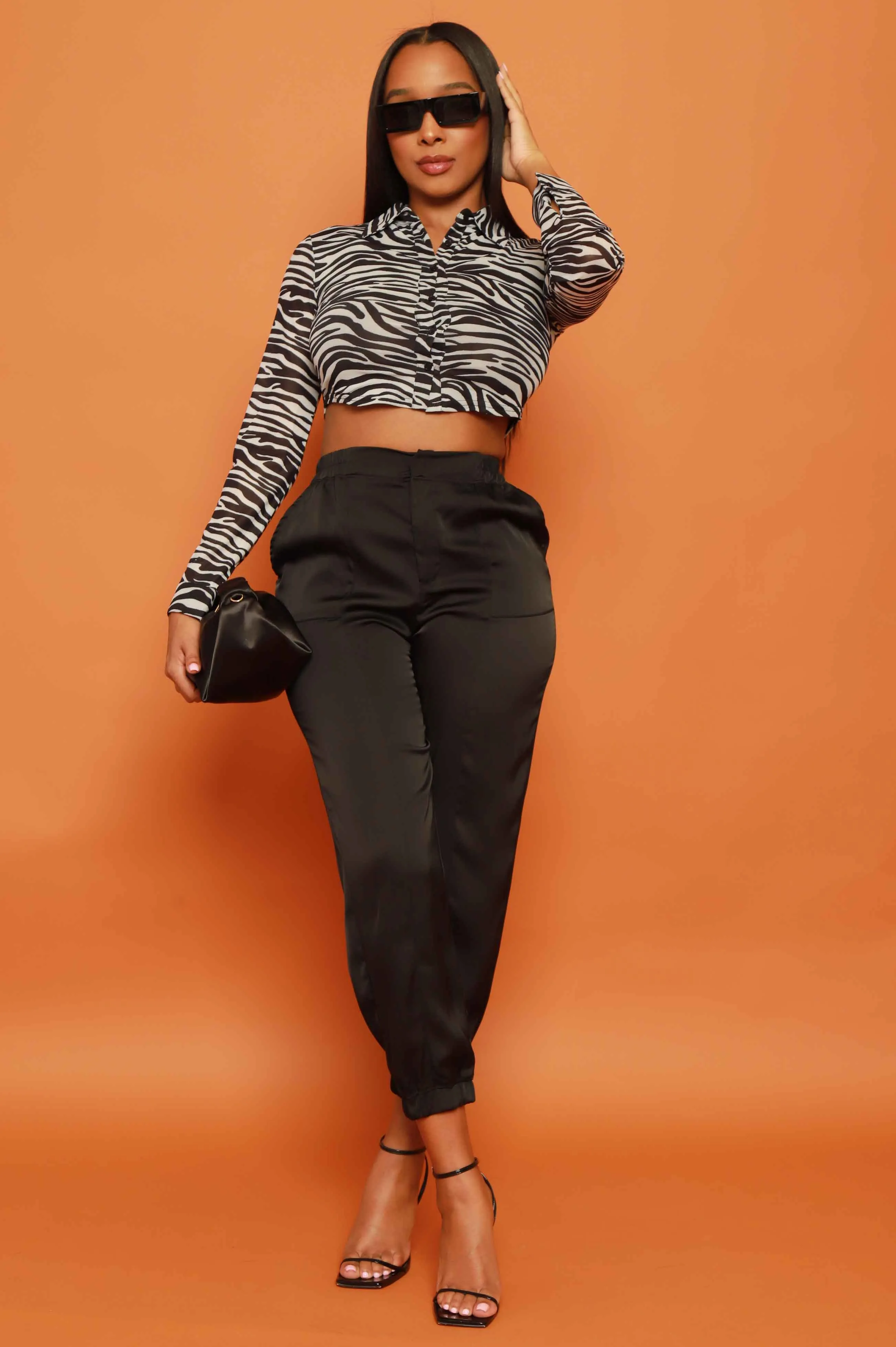 Vacation Vibes Satin Cargo Pants - Black