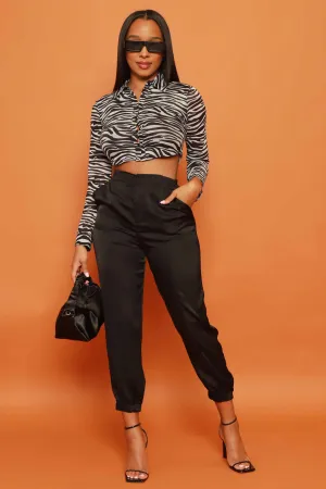 Vacation Vibes Satin Cargo Pants - Black