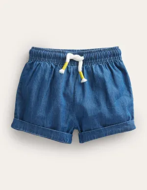 Woven Shorts-Mid Chambray